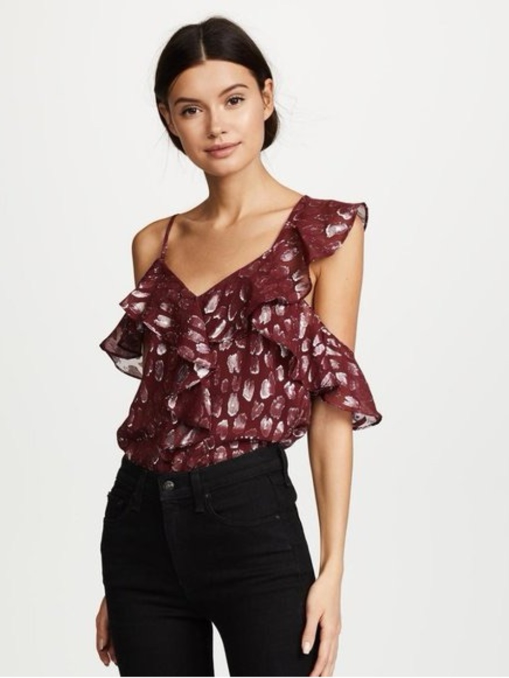Veronica beard benton top in red/silver size 2 NWT